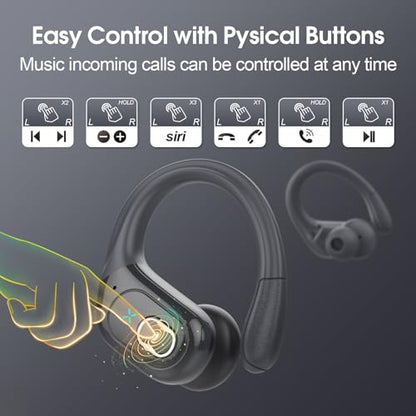 Aptkdoe Wireless Earbuds 75H Bluetooth 5.4 Sport Headphones with Earhooks - color: Iron Gray