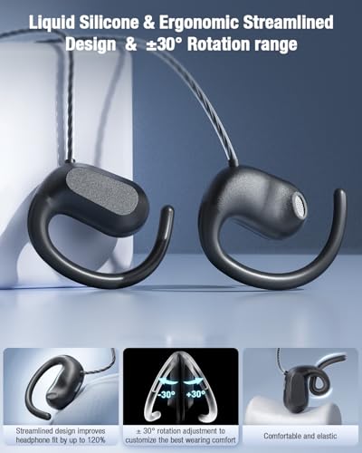 3.5mm Wired Earbuds USB Wired Headphones | Open Ear Headphones with Mic | Running Earbuds with Rotatable Earhook & Volume Control | Corded Plug-in for Traditional Phones, PC, Car AUX, Nintendo Switch