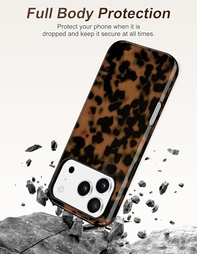 Jusy Magnetic Brown Tortoise Shell Phone Case for iPhone 16 Pro Max,Black | Compatible with MagSafe,Cute Aesthetic Cheetah Leopard Design,TPU and PC Protective Shockproof Cover - color: Black
