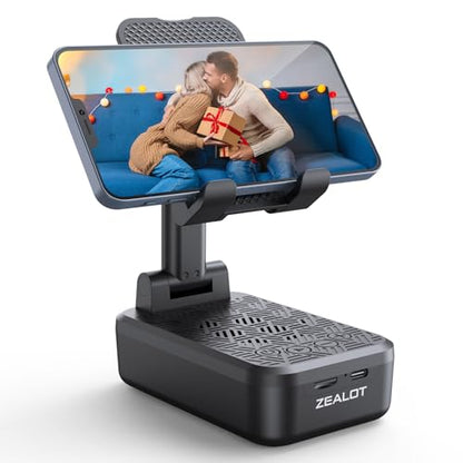 ZEALOT Cell Phone Stand with Wireless Bluetooth Speaker, Phone Holder and Wireless Induction Speaker Amplifier Dock Compatible with iPhone/ipad/Samsung,Gifts for Women Men Dad Him Her-Black - color: Black