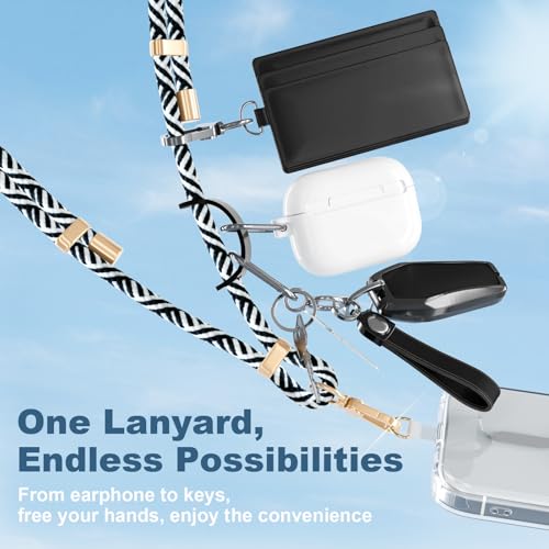 4-IN-1 Phone Lanyard Crossbody & Wrist Strap Kit with 2 Pack Tabs - color: Black White