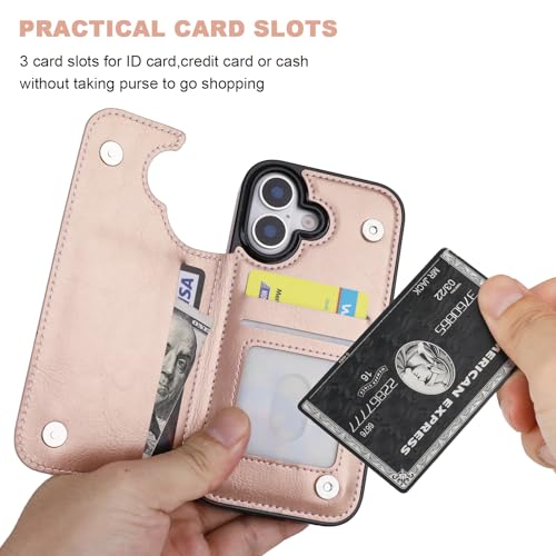 ONETOP for iPhone 17 Wallet Case with Credit Card Holder,Rosegold | Kickstand,ID/Cash Holder,Case Wallet with Card Slots,Double Magnetic Clasp,Durable PU Leather Shockproof Cover for Women Men - color: Rose Gold