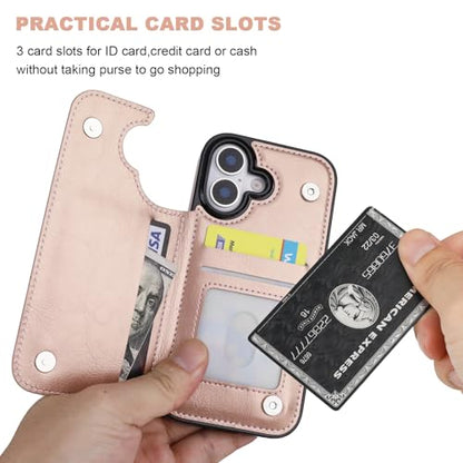 ONETOP for iPhone 17 Wallet Case with Credit Card Holder,Rosegold | Kickstand,ID/Cash Holder,Case Wallet with Card Slots,Double Magnetic Clasp,Durable PU Leather Shockproof Cover for Women Men - color: Rose Gold