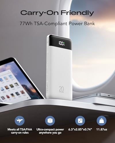 Orfeika 20000mAh Power Bank, Portable Charger with 4 Built-in Cables - color: White
