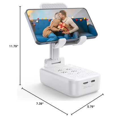ZEALOT Cell Phone Stand with Wireless Bluetooth Speaker, Phone Holder and Wireless Induction Speaker Amplifier Dock,Gifts for Women Men Dad Mom Him Her-White - color: White