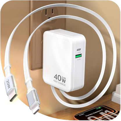 40W Retractable Wall Charger, 4-in-1Fast Phone Charger Wall Plug for Travel