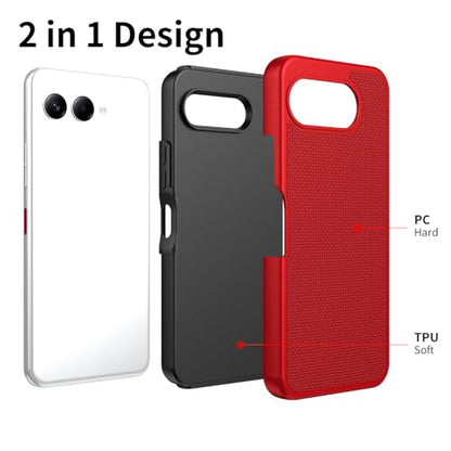 for T-Mobile REVVL 8 Phone Case with Tempered Glass Screen Protector,Dual Layer Heavy Duty Shockproof Protection Cover (Red) - color: Red