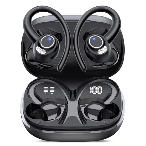 Wireless Earbuds, Bluetooth 5.4 Headphones Sport Over Ear Buds With ENC Mic - color: Black