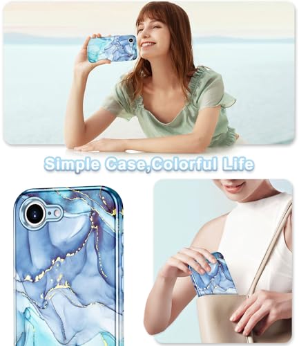 Btscase Compatible with iPhone 17e Case 6.1 Inch 2026,Marble Pattern 3 in 1 Heavy Duty Shockproof Full Body Rugged Hard PC+Soft Silicone Drop Protective Women Girl Phone Cases, Blue Cyan - color: Blue Cyan, size: iPhone 17e