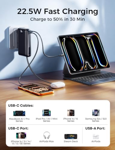 Portable Charger Power Bank 50000mAh Massive Capacity with Wall Plug Black - color: Black