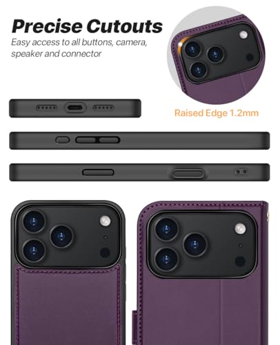 OCASE for iPhone 17 Pro Detachable Wallet Case with Card Holder, 2 in 1 PU Leather Flip Folio with RFID Blocking Stand Wrist Strap Shockproof Phone Cover 6.3 Inch 2025, Dark Purple - color: Dark Purple, size: iPhone 17 Pro