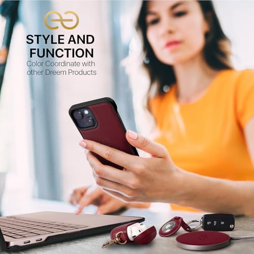 Dreem Vegan Leather Magnetic Detachable Wallet Case for iPhone 13 Burgundy | Built-in Phone Stand, RFID Blocking Card Holder Flip Cover, MagSafe Compatible, Gift Box [Fibonacci: Burgundy] - color: Burgundy, size: iPhone 13