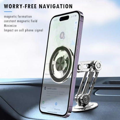 Universal 360° Pro Magnetic Car Phone Holder (2025) – Super Strong Suction & Adjustable Phone Mount for All Mobile Phones, Hands-Free Viewing with Metal Ring, No Signal Interference - color: Silver