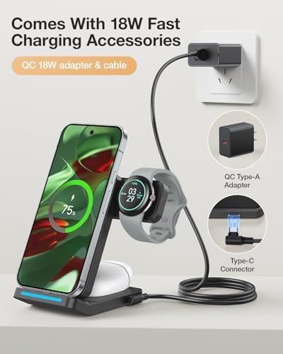 Meifigno 3 in 1 Foldable Wireless Charger for Google Pixel Watch 3/2, Black - color: Black
