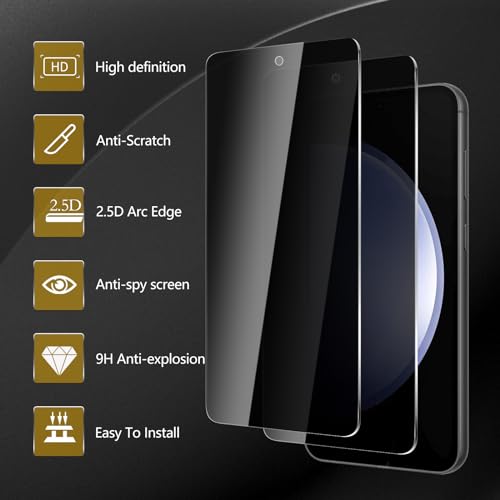 3 Pack Privacy Screen Protector for Samsung Galaxy S23 FE, Anti Spy Tempered Glass 9H Hardness, Black Protector Anti Spy, Bubble Free, Anti-Scratch - size: Galaxy S23 FE FK3