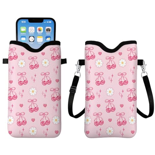 Cherry Gifts for Girls - Small Crossbody Bag for Women Lightweight Sleeve with Crossbody Strap Neck Lanyard, Neoprene Cell Phone Sleeve Pouch Case Bags, Cell Phone Bag 7.1 X 3.9 inch - color: Cherry