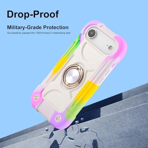MARKILL Compatible with iPhone Air Case 6.5 Inch 2025 with 360 Degree Rotate Ring Stand, Military Grade Drop Protection Full Body Rugged Protective Case Kids - color: Rainbow White, size: iPhone Air 6.5"