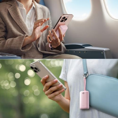 iWALK Mini Portable Charger 10,000mAh, 22.5W USB-C Fast Charging Power Bank with Built-in Cable, Travel Essential Ultra-Small Battery Pack Compatible for iPhone 17/16/16 Pro/15, Samsung, Google, Pink - color: Pink 22.5W