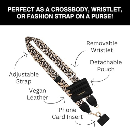 Save the Girls Clip & Go Phone Lanyard Crossbody Strap with Wallet, Leopard - color: Leopard