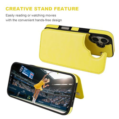 ONETOP for iPhone 17 Wallet Case with Credit Card Holder,Yellow | Kickstand,ID/Cash Holder,Case Wallet with Card Slots,Double Magnetic Clasp,Durable PU Leather Shockproof Cover for Women Men - color: Yellow