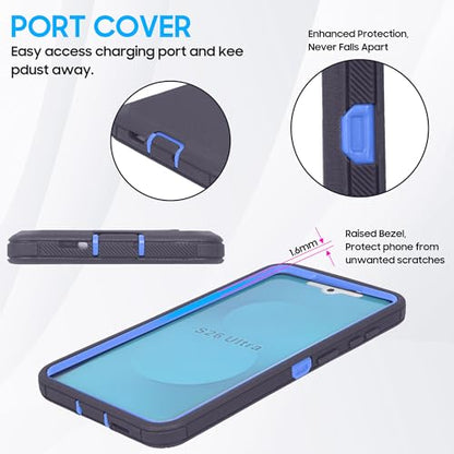 Compatible for Samsung S26 Rugged Case with Belt Clip Holster & Built-in Screen Protector, Heavy-Duty Full-Body Shockproof Cover, Military-Grade Protective Phone Case (Blue) - color: Blue
