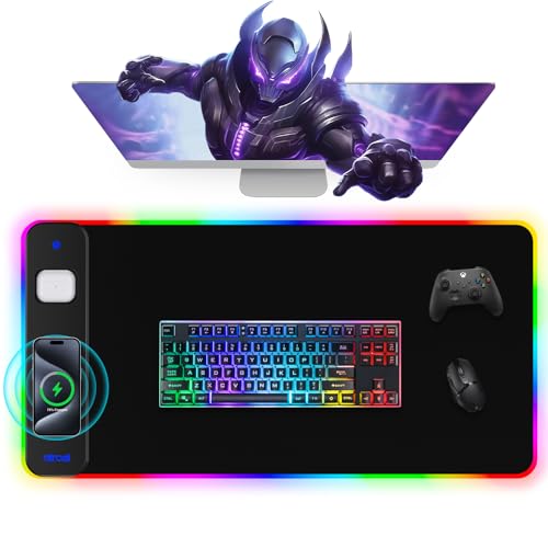 Magnetic Charging Mouse Pad 31.5x15.75, 15W Fast Wireless Charging Desk Mat, XXL Desk Pad RGB Gaming Mousepad, Home Office Large Keyboard Pad with Ultra-Smooth Surface, Non-Slip Base - color: 31.5x15.75"Magnetic RGB-Black with PD Charger