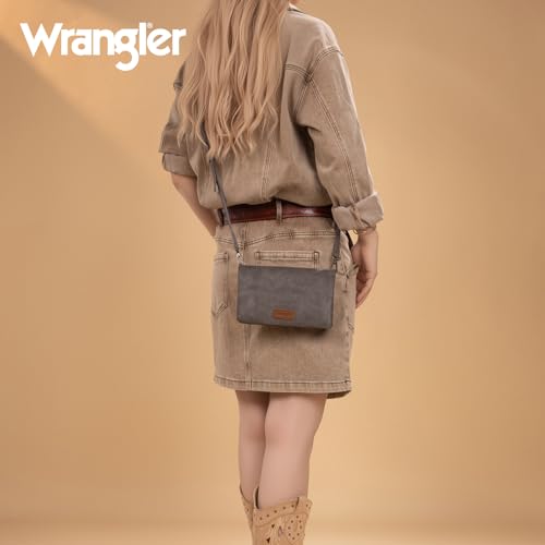 Wrangler Womens Wristlet Wallet RFID Blocking Bifold Clutch Credit Card Holder Purse with Crossbody Strap - color: B-gray