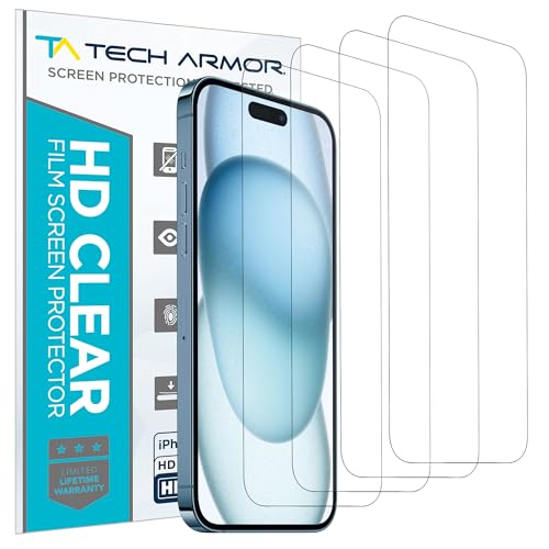 Tech Armor Screen Protector for iPhone 15, HD PET Film, 4-Pack - size: iPhone 15.-6.1 Inch