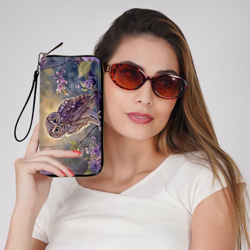 Ladies Wallet,Clutch Purses for Women Wallets Leather Credit Card Holder for Women Wristlet Slim Small Cute with Zipper,Thin RFID Blocking with Wrist Strap,Cute Owl Baby - color: Cute Owl Baby
