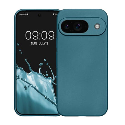 kwmobile Case Compatible with Google Pixel 9 Case -Soft TPU Back Phone Cover - with Metallic Look - Metallic Caribbean Blue - color: Metallic Caribbean Blue, size: Pixel 9