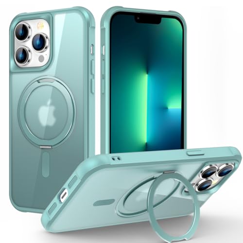 Designed for iPhone 13 Pro Case with 360° Rotatable Magnetic Ring Stand [Compatible Mag-Safe] [Military Grade Protection] Translucent Matte Phone Cases for Women Men 6.1'', Green - color: Green, size: Iphone 13 PRO
