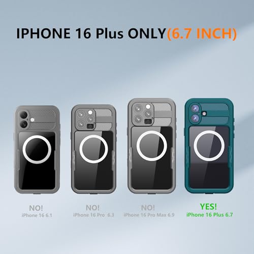 Fit with iPhone 16 Plus Phone Case IP68 Waterproof Magnetic - color: Cyan-Teal, size: iPhone 16 Plus 6.7 inch