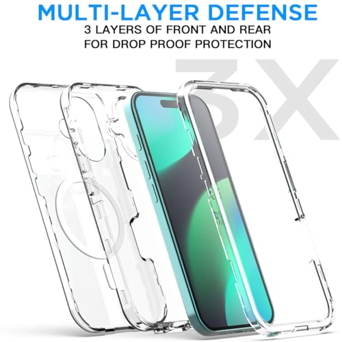 AICase for iPhone 16 Plus Case Clear[Compatible with MagSafe] Heavy Duty Drop Protection Full Body Rugged Shockproof/Dust Proof 3-Layer Military Protective Tough Durable Cover for iPhone 16 Plus 6.7" - color: Clear with Magsafe