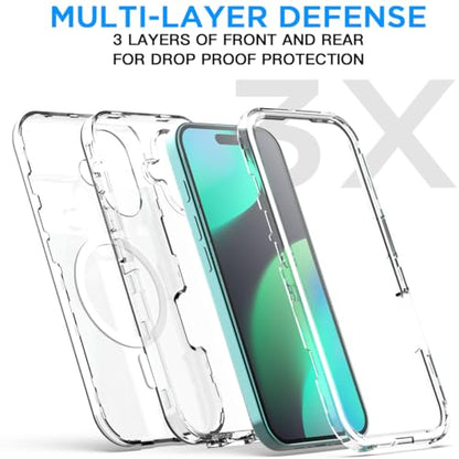 AICase for iPhone 16 Plus Case Clear[Compatible with MagSafe] Heavy Duty Drop Protection Full Body Rugged Shockproof/Dust Proof 3-Layer Military Protective Tough Durable Cover for iPhone 16 Plus 6.7" - color: Clear with Magsafe