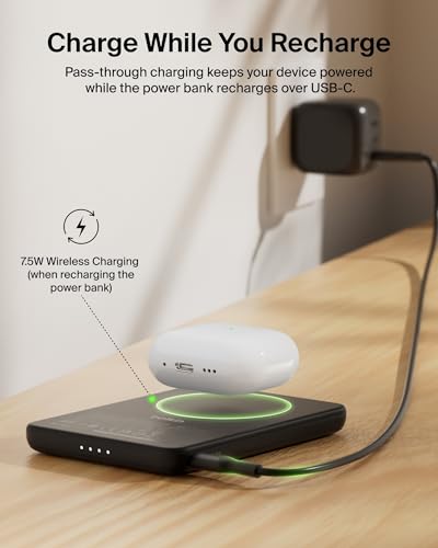 Belkin 5K 7.5W Ultra Slim Portable Power Bank, Supports MagSafe Accessories - color: Black
