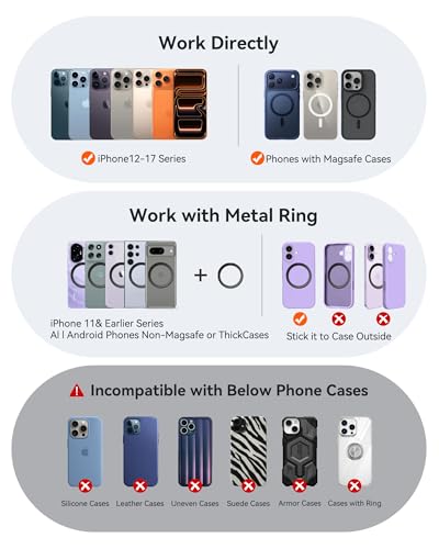 Miracase for MagSafe Car Mount[3800gf Strong Magnet & 90+LBS Suction Base]Magnetic Phone Holders for Your Car, 360° Adjustable Dashboard &Windshield Mount with Adhesive Suction Cup for All Smartphones - color: Carbon Black