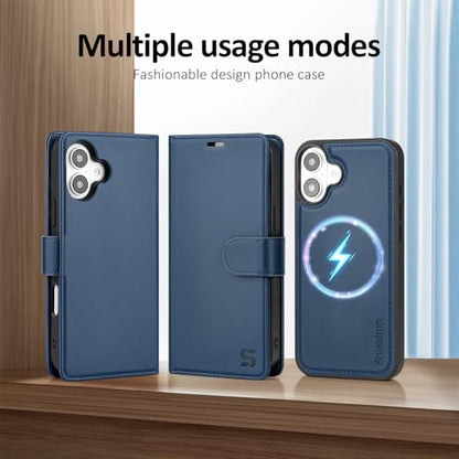 Shieldtop Compatible with MagSafe iPhone 17 Wallet Case,Blue | 2 in 1 Detachable Magnetic,Credit Card Holder Slots,RFID Blocking,PU Leather,Kickstand,Flip Folio Phone Cover for Men & Women - color: Blue, size: iPhone 17 - 6.3"