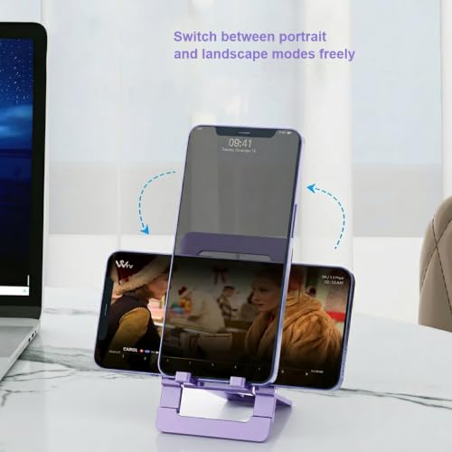 Cell Phone Stand for Desk Foldable Ultra Slim Aluminum,Purple - color: Purple