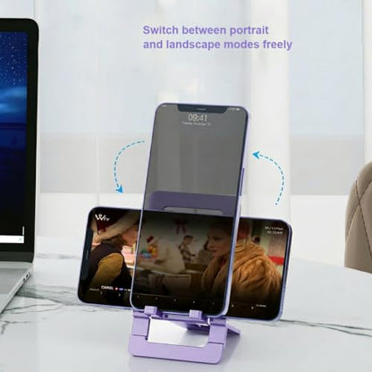 Cell Phone Stand for Desk Foldable Ultra Slim Aluminum,Purple - color: Purple