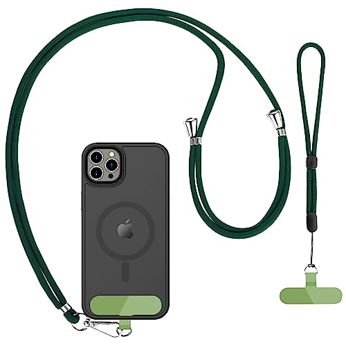 CACOE Phone Lanyard 2 Pack-1× Adjustable Neck Strap,1× Wrist Strap,2× Pads,Universal Crossbody Cell Phone Lanyards,Multifuctional Phone Lanyards Compatible with Most Smartphones(Dark Green) - color: Dark Green, size: 30"（Neck Strap×1）+8"（Wrist Strap×1）