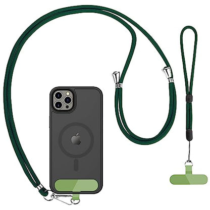 CACOE Phone Lanyard 2 Pack-1× Adjustable Neck Strap,1× Wrist Strap,2× Pads,Universal Crossbody Cell Phone Lanyards,Multifuctional Phone Lanyards Compatible with Most Smartphones(Dark Green) - color: Dark Green, size: 30"（Neck Strap×1）+8"（Wrist Strap×1）