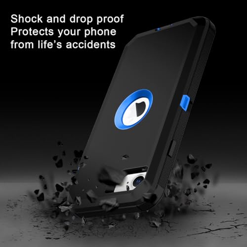 I-HONVA for iPhone SE 2022/2020 Case Built-in Screen Protector Shockproof Dust/Drop Proof 3 in 1 Full Body Rugged Heavy Duty Cover for Apple iPhone SE 3rd/2nd Gen 4.7,Black/Blue - color: Black/Blue