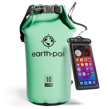 Earth Pak Waterproof Dry Bag - Roll Top Waterproof Backpack Sack Keeps Gear Dry for Kayak with Waterproof Phone Case - color: Seafoam Green, size: 10L