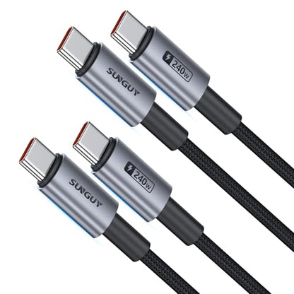 SUNGUY 240W USB C to USB C Cable [1FT, 2-Pack] Fast Charging Short Cord - size: 1FT+1FT