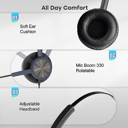 MAIRDI Telephone Headset with RJ9 Jack & 3.5mm Connectors for Call Center Office Deskphone Cell Phone PC Laptop, Landline Phone Headset with Microphone Noise Canceling for Polycom Avaya Nortel