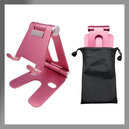 Fully Foldable Multi-Angle Aluminum Phone & Tablet Stand - Adjustable Dock Holder for Desk, Bed, Office, School, Kitchen, Travel - Portable Charger Station Organizer (Rose Gold, Foldable)
