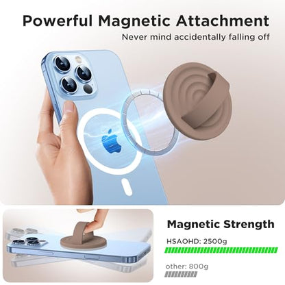 Upgraded Magnetic Phone Grip, Liquid Silicone Soft and Portable, Removable Finger Loop Ring Grip Holder for iPhone, Strong Magnetic Attraction, Compatible with MagSafe Phone Case, Light Brown - color: Light Brown