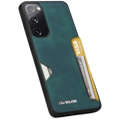 for Samsung Galaxy S20 FE Case with Card Slot, Leather Back Shockproof Protection Cover, Ultra-Thin Wallet Phone Case, for Samsung S20 FE 5G Card Slot Case with Card Holder (Green) - color: Green, size: S20 FE