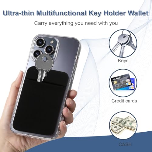 Key Holder Wallet, 2PCS Key Sleeve, Stretchy Keys Organizer Slim Card Holder Back of Phone (Black)