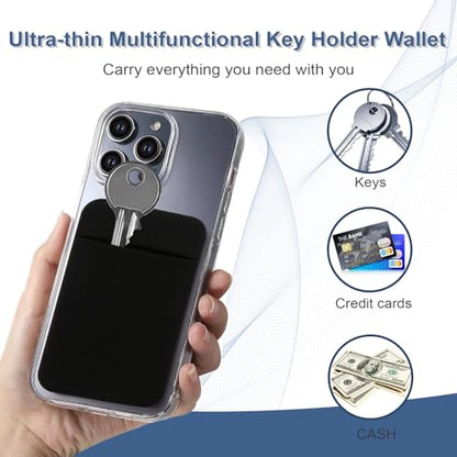 Key Holder Wallet, 2PCS Key Sleeve, Stretchy Keys Organizer Slim Card Holder Back of Phone (Black)